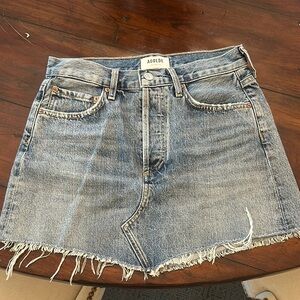 Agolde Blue Denim Frayed Hem Skirt